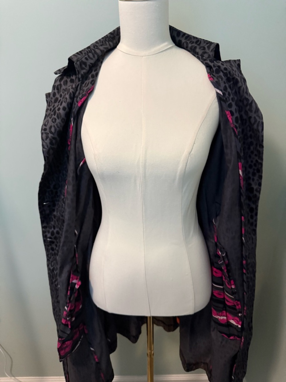 Kirna Zabete for Target Leopard Print Trench Coat Grey Black Animal Jacket L 12 - Picture 4 of 5